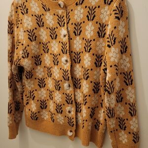 Floral Patterned Button-Up Sweater